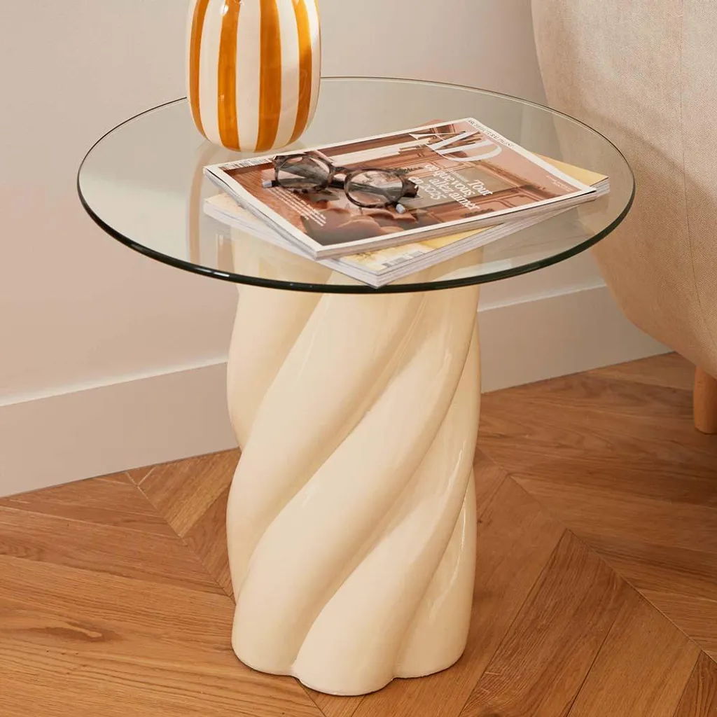 Table de chevet ronde Clovis beige de 50 cm pour chambre cosy