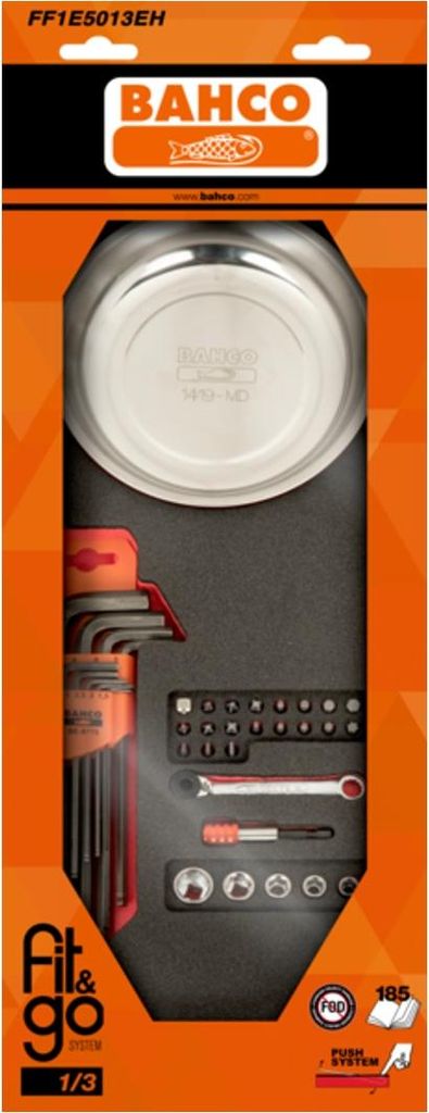 Bahco Fit&Go 1/3 Schaumstoffeinlage, Stiftschlüssel, Bit-Satz und Magnetschale - 36-tlg.