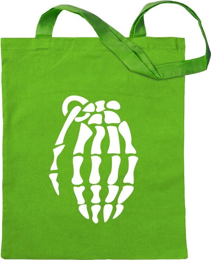 Kiwistar - Baumwolltasche - hellgrün - Knochen Skelett Handgranate - Tragetasche Stoffbeutel Umhängetasche langer Henkel