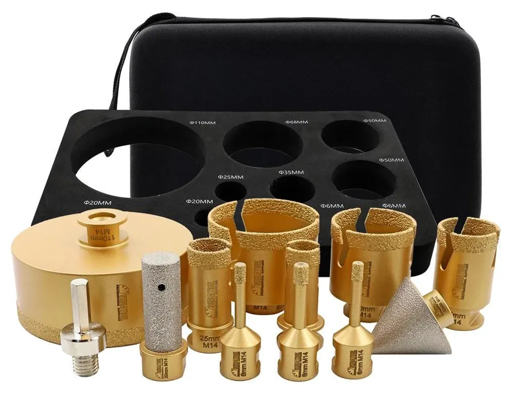 Coffret de scies cloches diamantées M14 en 12 diamètres pour carrelage