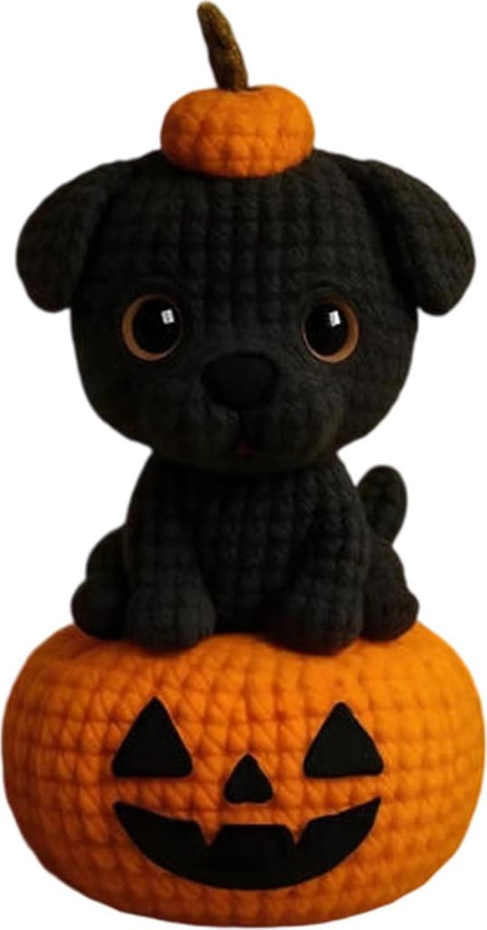 Handgemachte gehäkelte Hunde- und Katzenfigur, süßes Halloween-Stricktier mit Kürbis, emotionale Unterstützung, Geschenk für Hunde- und Katze...