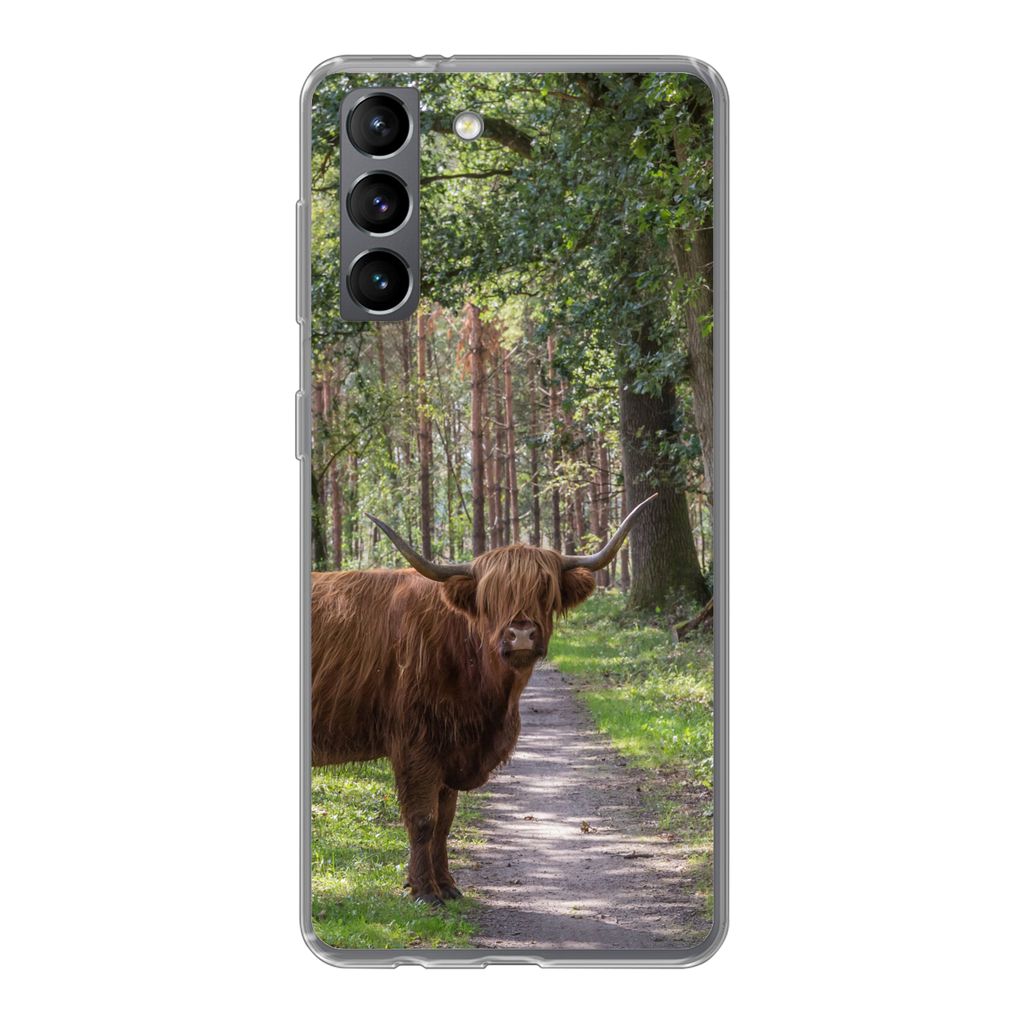 MuchoWow Handyhülle Schutzhülle Hülle für Samsung Galaxy S21 Schottischer Highlander - Kröte - Baum Silikon Softcase Handy Hülle - Softcase