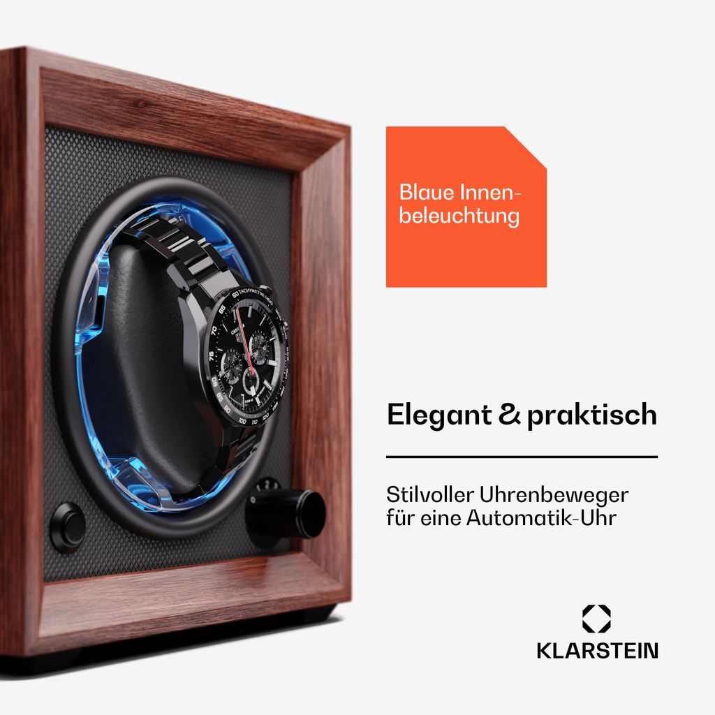 Klarstein Uhrenbeweger für Automatikuhren, Automatik-Uhrenbeweger für 1 Uhr, Automatikuhr Uhrenbeweger mit Acryl-Tür, Automatischer Uhrenbeweger...