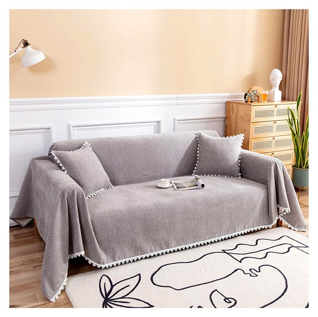 Tagesdecke Sofaüberwurf Superweich Sofabezug für Bett- und Couchreisen Möbelprotektor - grau - 180 cm x 300 cm