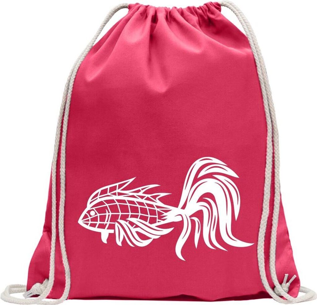 Kiwistar - Turnbeutel - pink - Polygon Fisch Motiv 1 Figur Tier Art - Fun Rucksack Sport Beutel Gymsack Baumwolle mit Ziehgurt