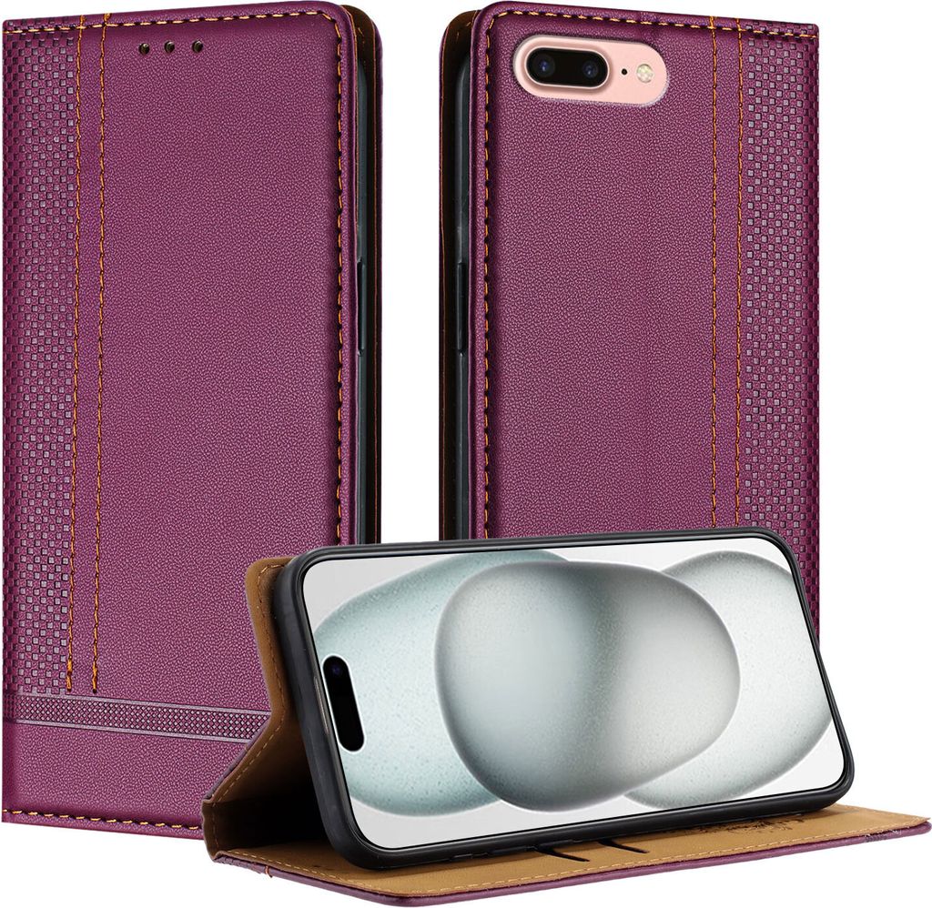 Handyhülle für iPhone 8 Plus/7 Plus/6s Plus/6 Plus Leder Flip Klappbare Schutzhülle mit Standfunktion Lila