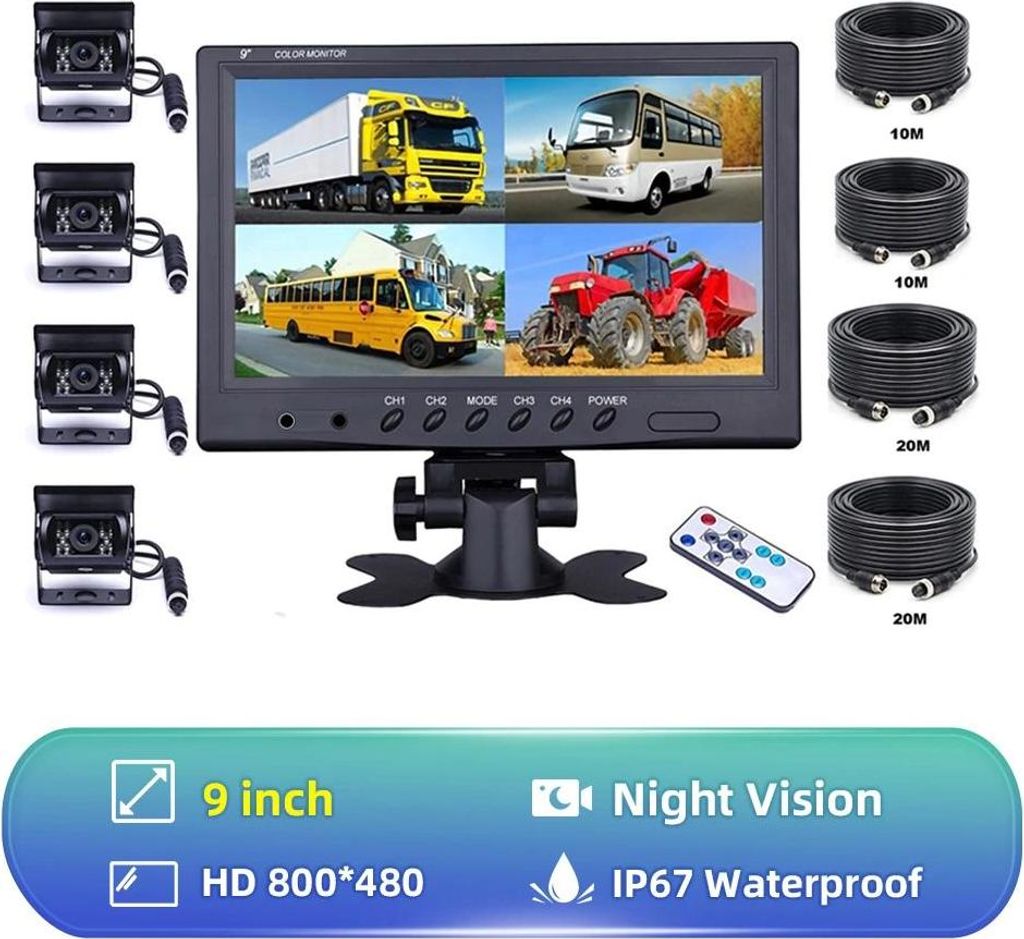 KFZ-Monitor 23 cm - LCD - 800x480, Armaturenbrett-Einbau, VGA-Eingang, Integrierte Lautsprecher, EU-Stecker, Für Rückfahrkamera & Überwachung - ...