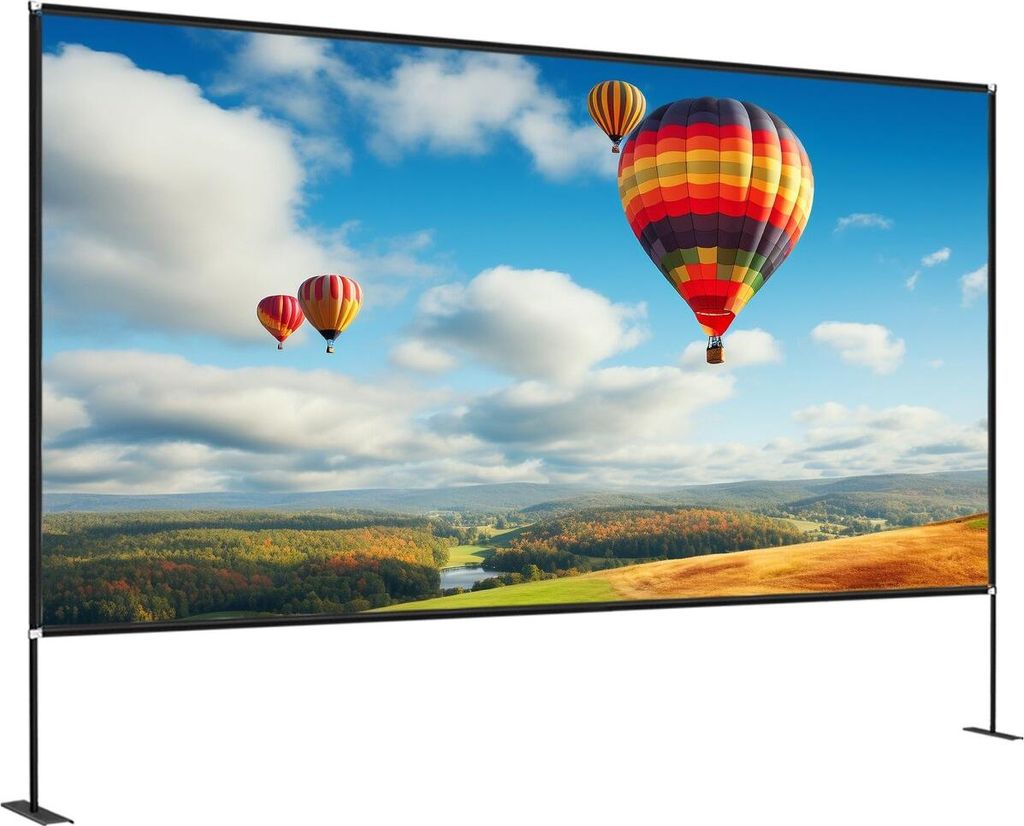 Outdoor Movie Screen w/ Stand, 150" Portable Movie Screen, 16:9 HD Wide Angle Outdoor Projector Screen, Front & Rear Projection, w/ Storage Bag & S...