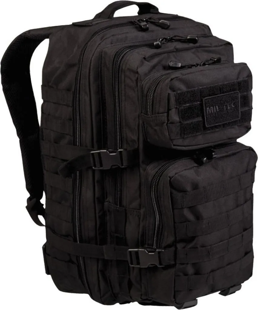 Zaino Tattico Nero Mil-Tec Assault Large - Ideale per Moto, Lavoro e Viaggi