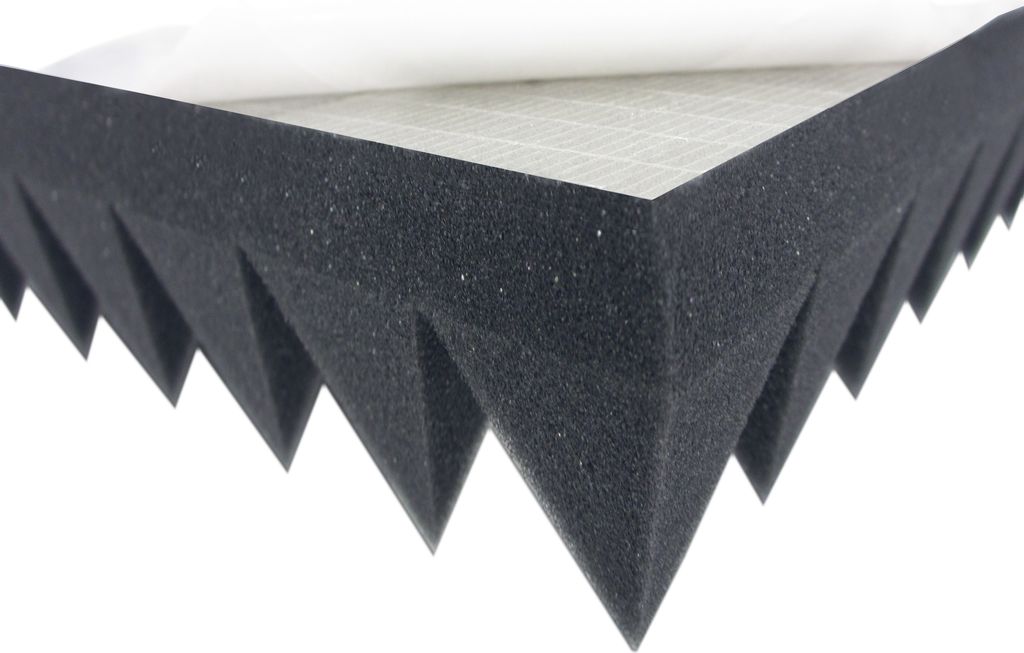 Akustikpur Pyramiden Schaumstoff Selbstklebend (Ca. 1 m² - Ca. 97,5 x 97,5 x 7 cm) Akustik Schalldämmmatten zur effektiven Akustik Dämmung