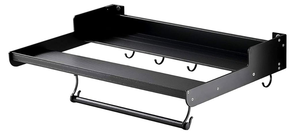 Wandmontiertes Mikrowellenregal – Platzsparendes Regal aus Aluminiumlegierung mit 5 Haken – Stilvolle Küchenaufbewahrungslösung für einfache...