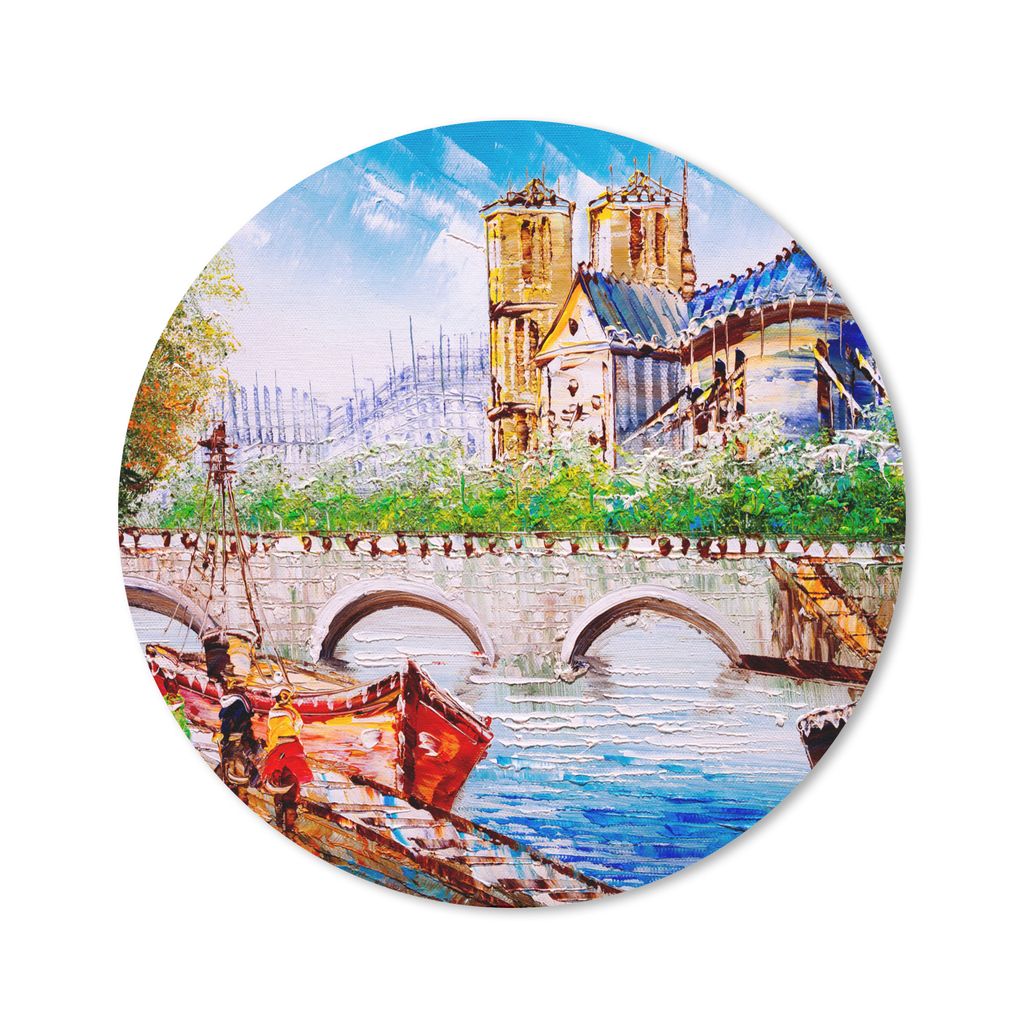 MuchoWow Mauspad Mousepad Gemälde - Paris - Boot - Brücke 50x50 cm - Mousepads - Maus Mat - Pad - Mausunterlage - Vinyl