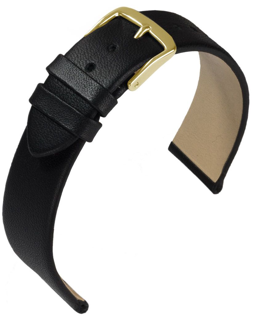 EULIT Uhrenarmband | Nappaleder, schwarz ohne Naht | Band in XL Länge, Stegbreite:18mm, Schließe:Silbern