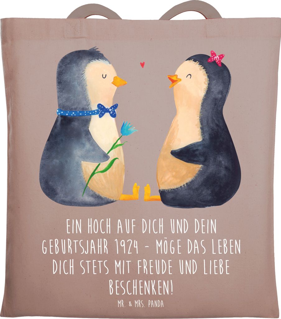 Mr. & Mrs. Panda tragetasche baumwolle 1924 Geburtstag - Braun Pastell - Geschenk, besondere Geschenke, textilbeutel, Tote Bag, Hommage an, Happy B...