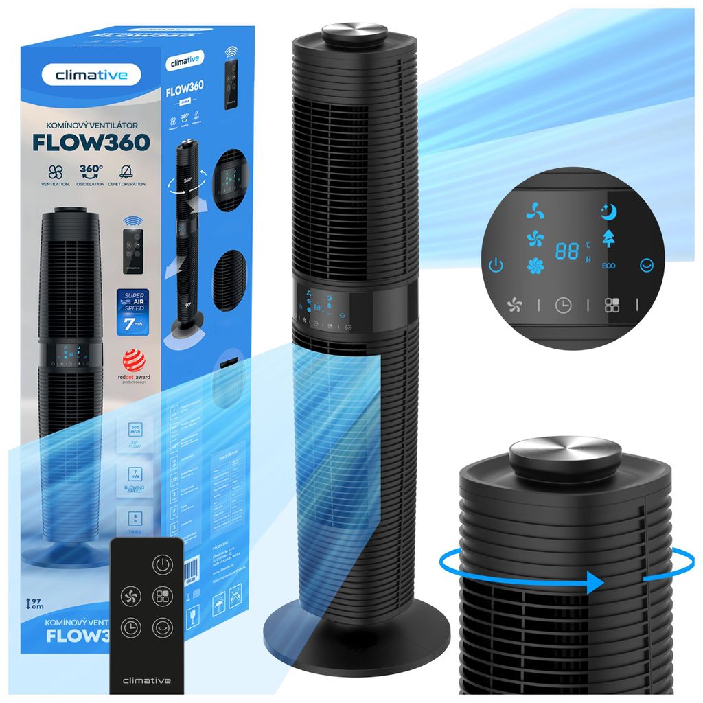 Sloupový ventilátor Climative Flow360 DVOJZÓNOVÝ, Výkonný Obrázek produktu 