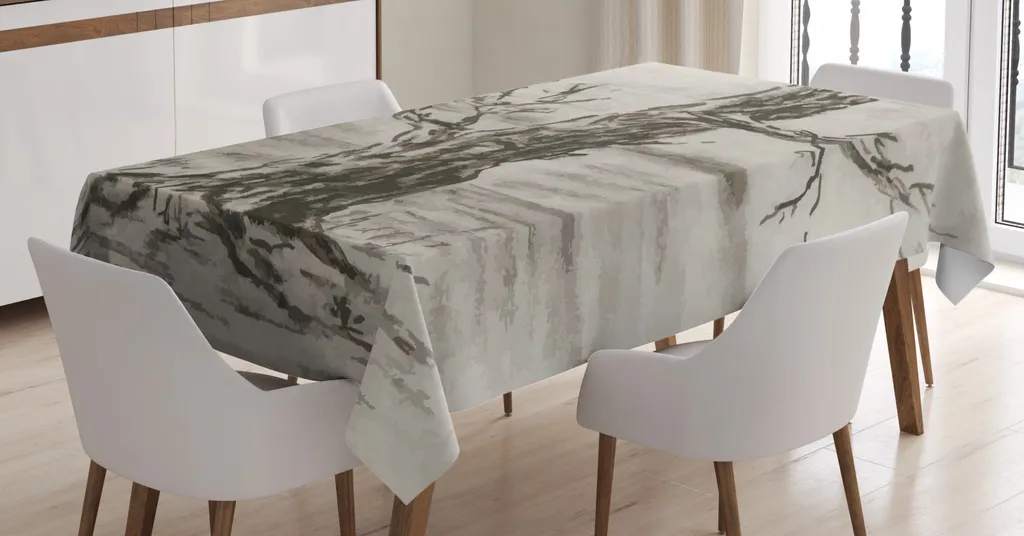 ABAKUHAUS Tovaglia Moderna 140x200 Taupe Giallo Design Alberi Silky