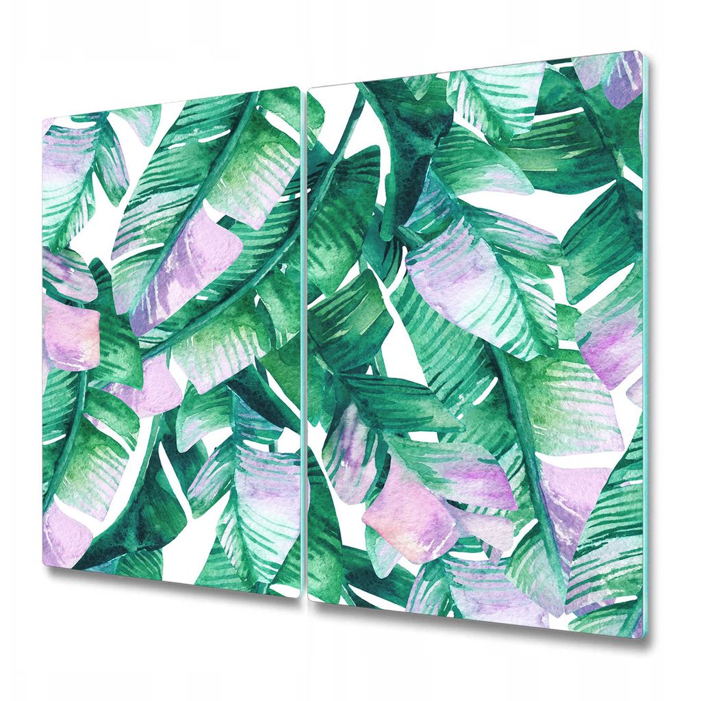 Küchenschneidebrett - Glasschneidebrett - Herdabdeckung - 2x 30x52 cm - Bananenblätter