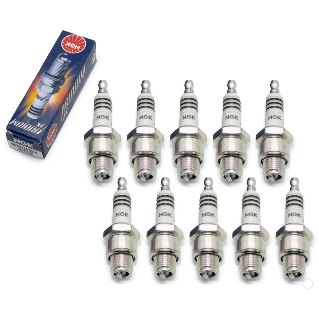 Zündkerzen Set NGK 10x BR6HIX Iridium-Zündkerze entstört, 12,7mm Kurzgewinde Ø 14,0mm Hex 20,8mm, Elektrodenabstand 0,75mm, Wärmewert 6, 3419