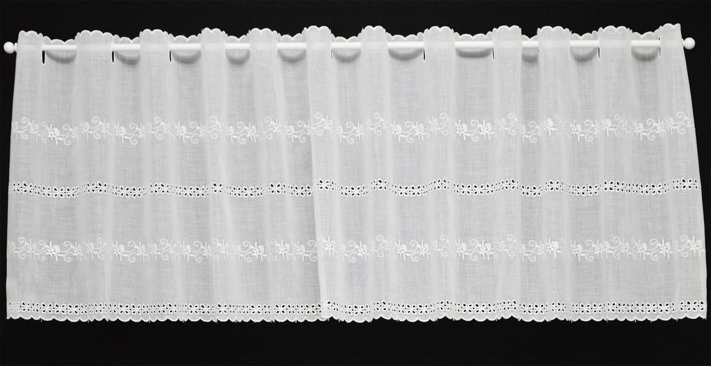 Gardinen Kranzusch Scheibengardine Batist Stickerei 27x126 cm H/B Weiß Bistrogardine Vorhang Küche 1er Pack