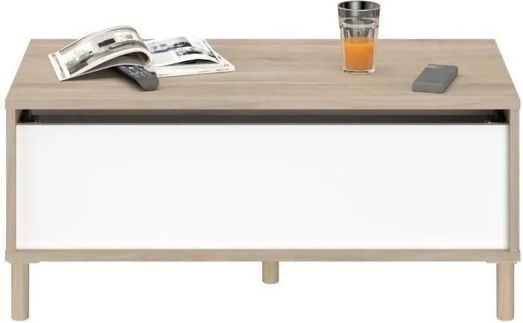 Table basse rectangulaire MORPHOS chêne blanc relevable 100x50 cm