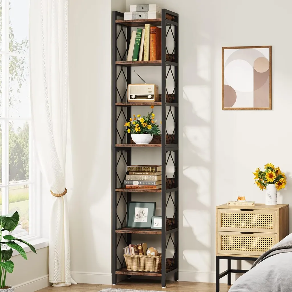 Étagère sur pied d'angle pour désencombrer le sol bibliothèque haute noire