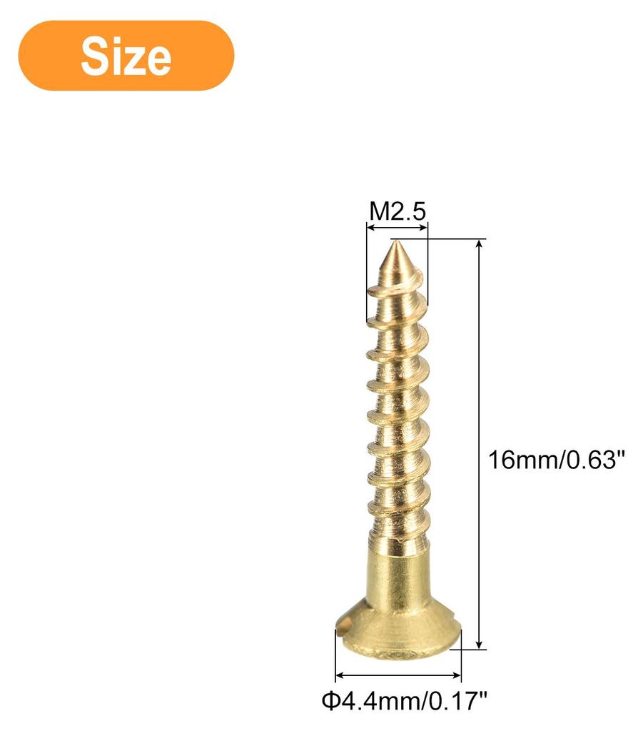 Messing Holzschrauben, 40 Stš¹ck M2,5 x 16mm Schlitzantrieb Senkkopf Selbstschneidende Schrauben fš¹r Holzarbeiten M?bel