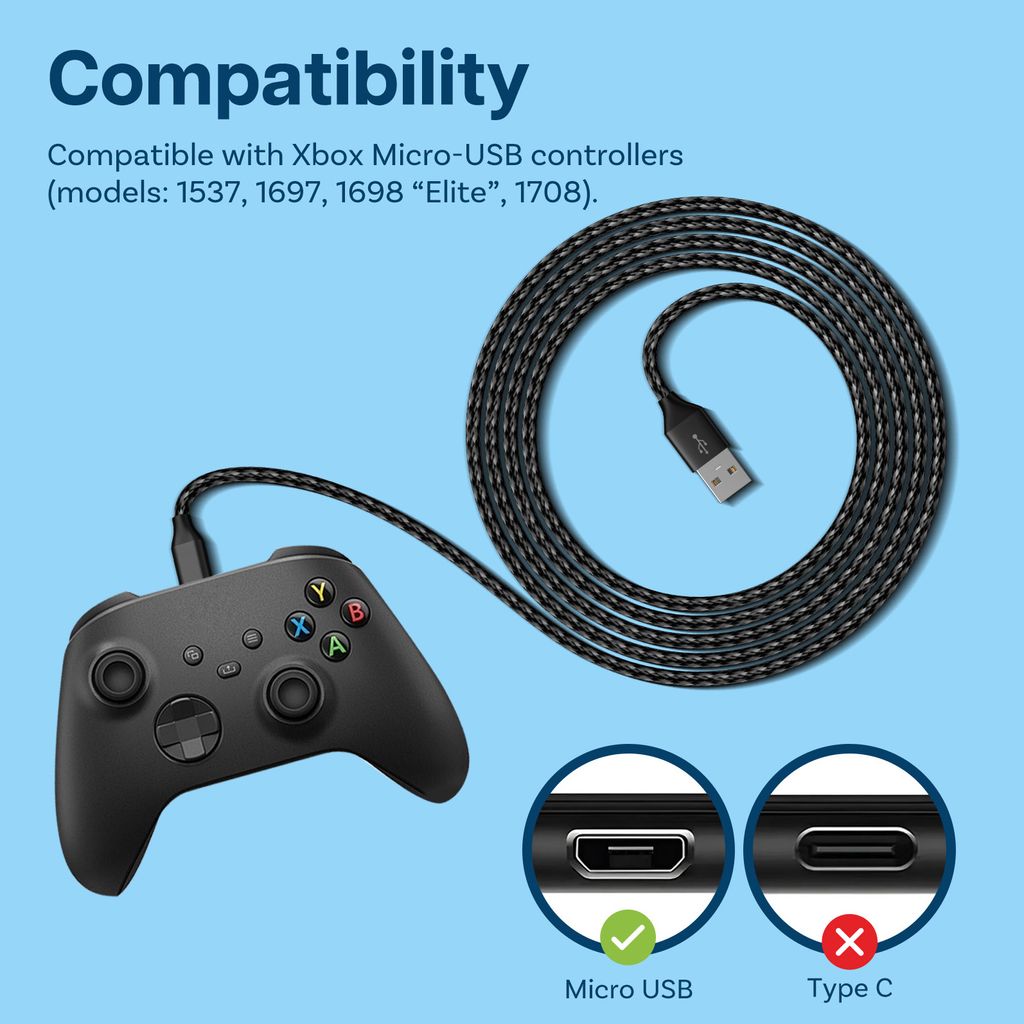 USB Ladekabel für Xbox 2m USB-A auf Micro-B 2 Stk – für Controller 18W 480Mbp