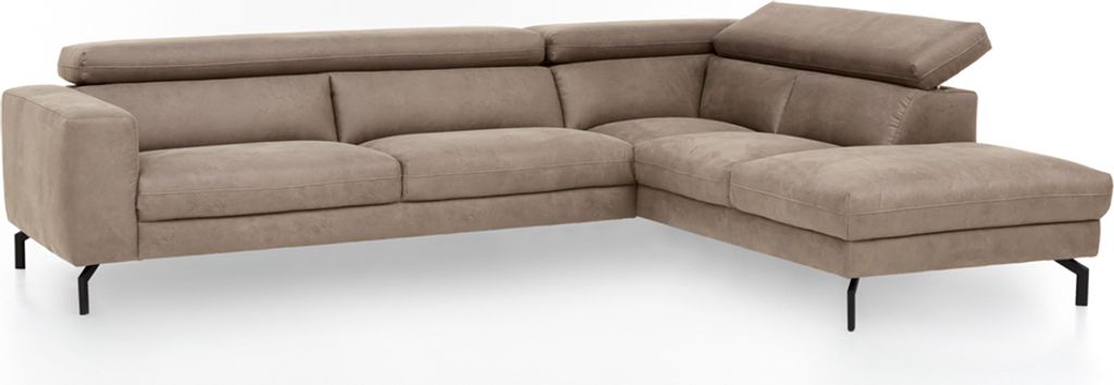 Ecksofa mit verstellbaren Kopfteilen, Vintageoptik beige, 2,5-Sitzer mit Récamiere rechts, CASSINO-155