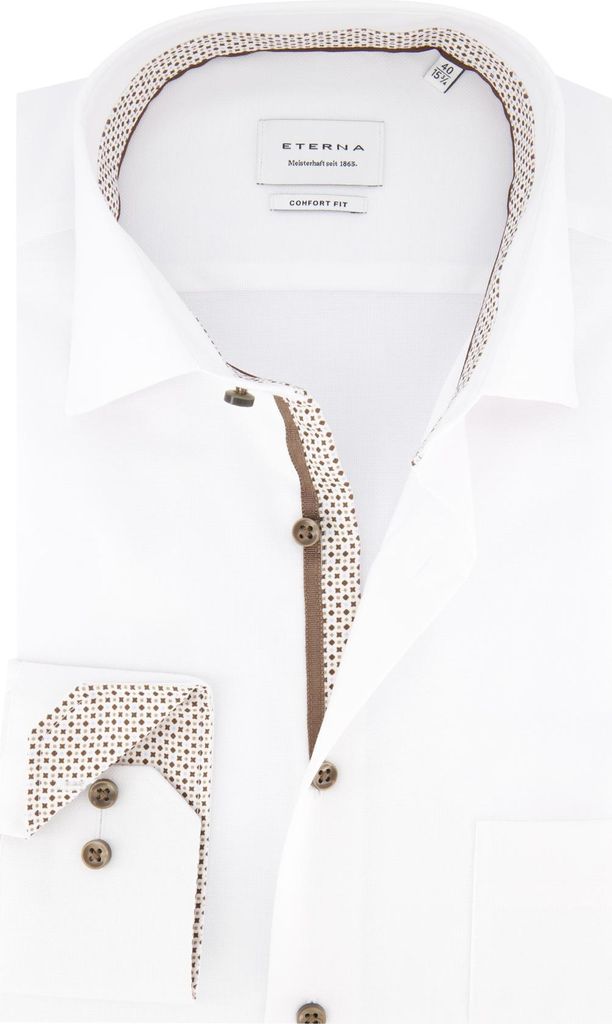 Eterna Hemd weiß Comfort Fit Baumwolle Semi-Weit Kragen