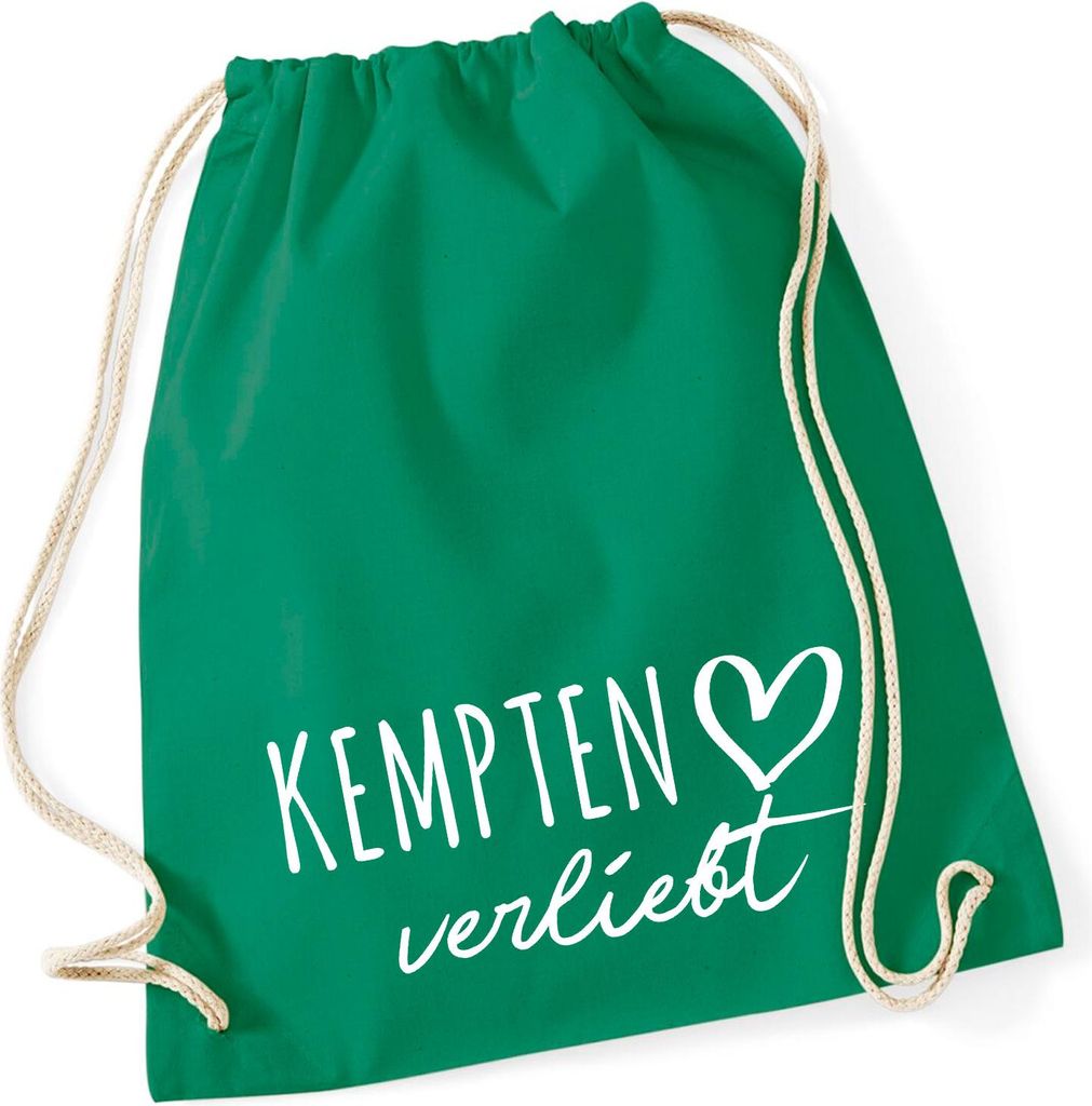 Huuraa Turnbeutel Kempten (Allgäu) verliebt 12 Liter Kelly Green Baumwolle Rucksack Geschenkidee