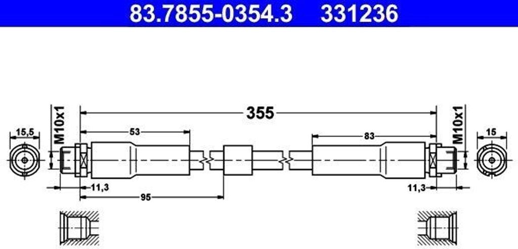 ATE 83.7855-0354.3 Bremsschlauch Vorne für AUDI A8 (4E2, Produktbild 