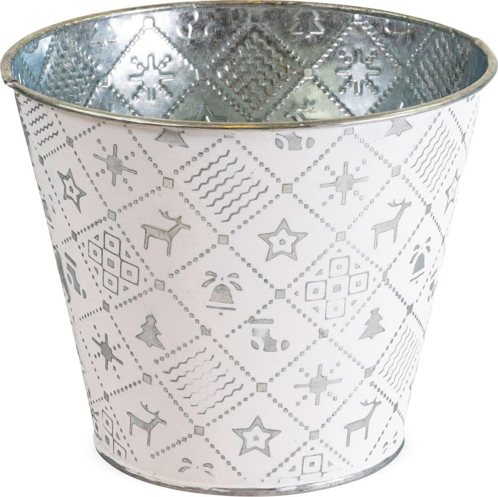 Metall Weihnachtsmotiv Blumen-Topf Übertopf Silber Ø 14,5x12 cm