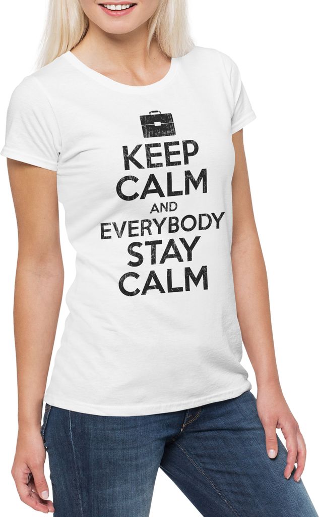 Urban Backwoods Keep Calm And Everybody Stay Calm, Damen T-Shirt, Farbe: Weiß, Größe: 3XL