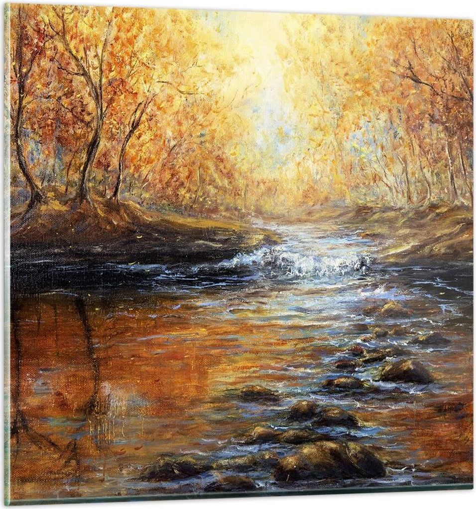 Bilder auf glas - Bach Park Baum - 30x30cm - Glasbilder - Wandbilder - Kunstdruck - zum Aufhängen bereit - Wanddekoration aus Glas - Glas Bilder -...