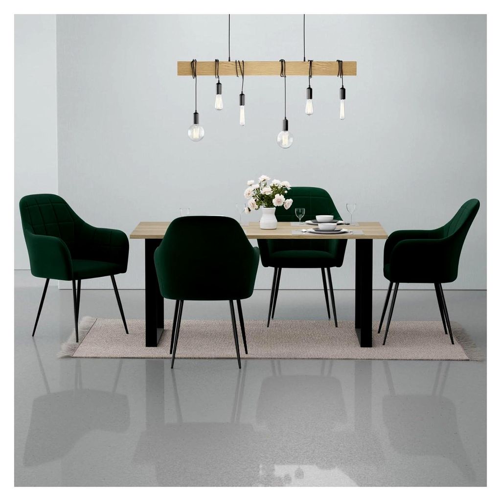 Esszimmerstühle Sessel 2er Set | Grün | Retro-Design | Armlehnen | Microfaser Samtbezug | Metallfüße | Polsterstuhl | komfortable Polsterung