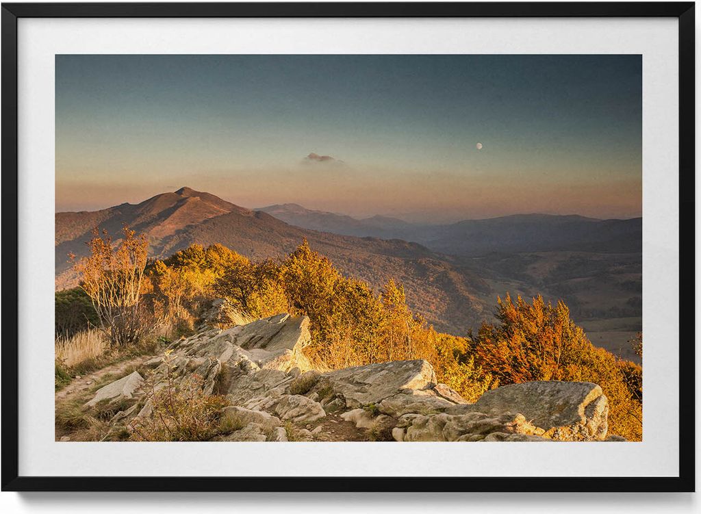 Gebirge Bieszczady– Wandbild mit Rahmen – Gerahmtes Bild – Wanddekoration – 100x70 cm – Schwarz Rahmen