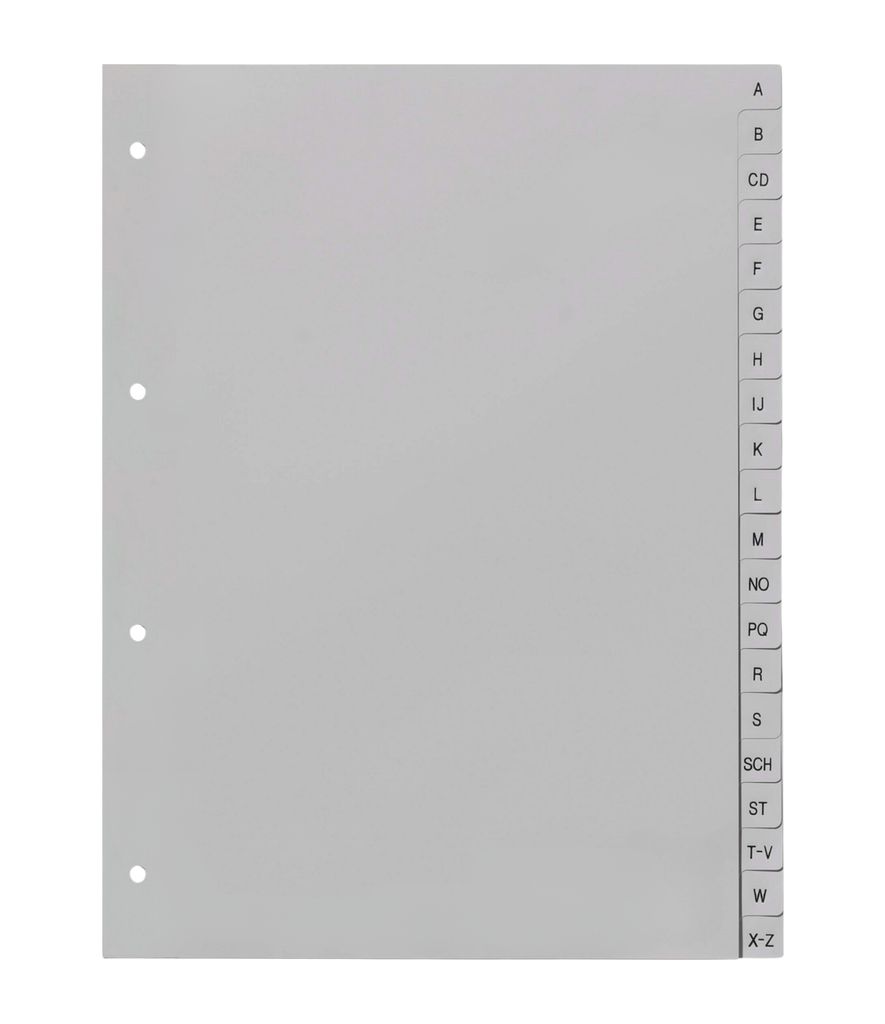 europrotokoll Ordnerregister A-Z, neutral, ohne Deckblatt, 20-teilig, DIN A4, Register aus PP, strapazierfähige Trennblätter für Ordner, lichtgrau