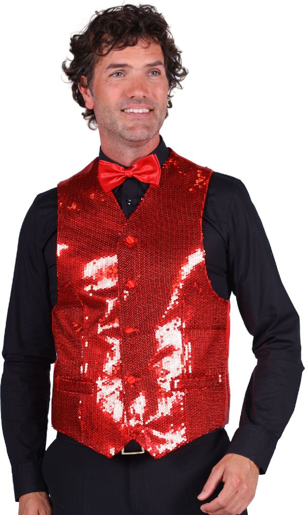 T0978-0500-XL rot Herren Pailletten Weste Show Kostüm Gr.XL