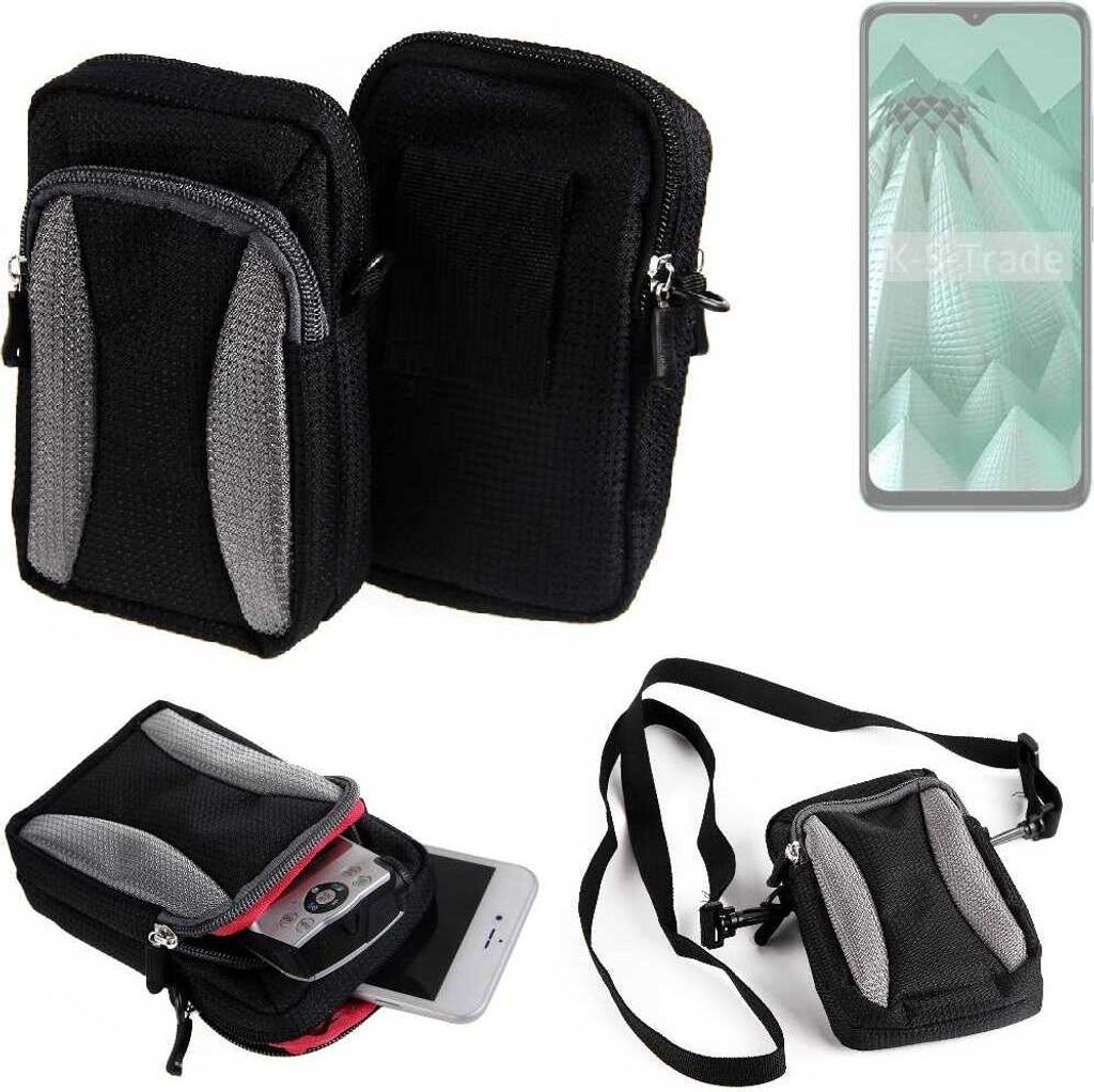 K-S-Trade Holster Schutz Hülle kompatibel mit HMD Aura Handy Hülle Gürteltasche Umhängetasche mit Zusatzfach schwarz