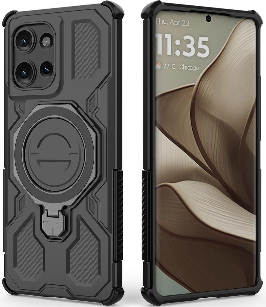 Robuste Handyhülle für Motorola Edge 50 mit Ringhalter Ständer Stoßfest, Magnetisch, Dual-Layer Schutz Schwarz