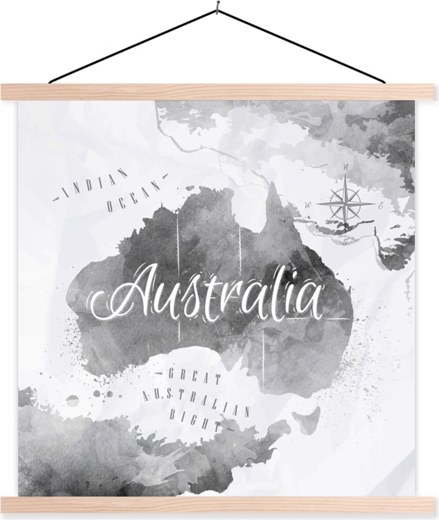 MuchoWow Textilposter Australien - Weltkarte - Aquarell 40x40 cm mit holzfarbenen Rahmen - Posterleiste
