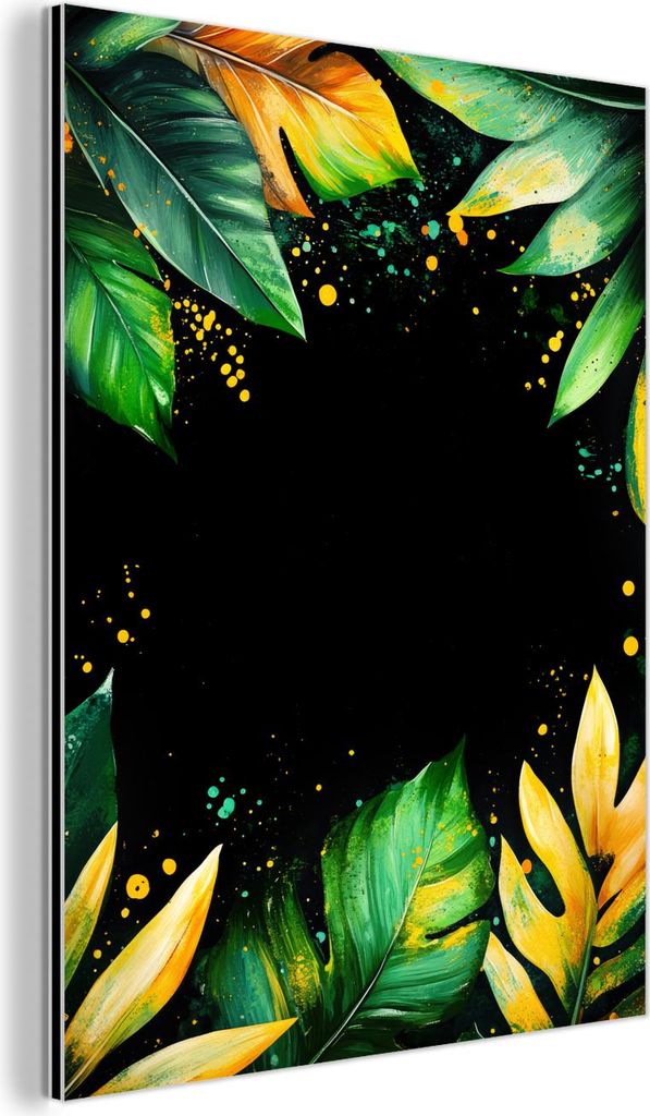 MuchoWow Wanddekoration Metall Metallbild Wandkunst 30x40 cm Blätter - Grün - Gelb - Farbe - Dschungel MuchoWow Aluminium Gemälde - Bilder
