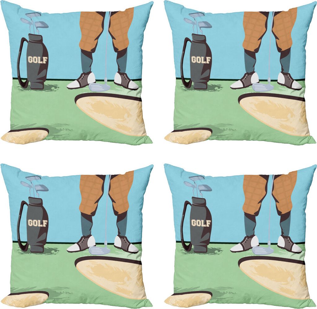 ABAKUHAUS Golfplatz-Szene Kissenbezug Set (4 Stück), Golfer und Lofter, Moderner Doppelseitiger Digitaldruck, 50 cm x 50 cm, Hellgrün Multicolor