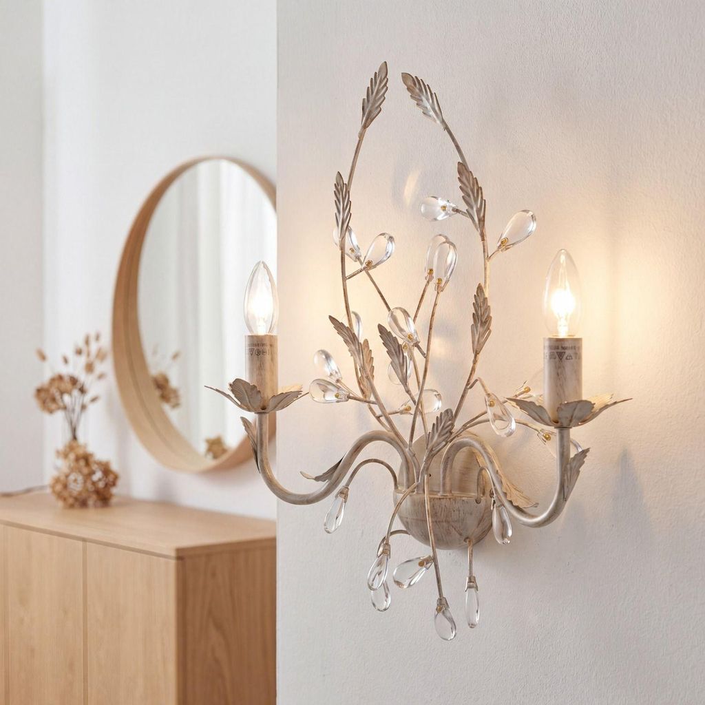 Wandlampe Floral "SURREY" Creme Gold Metall Glas 2-flammig Produktbild 