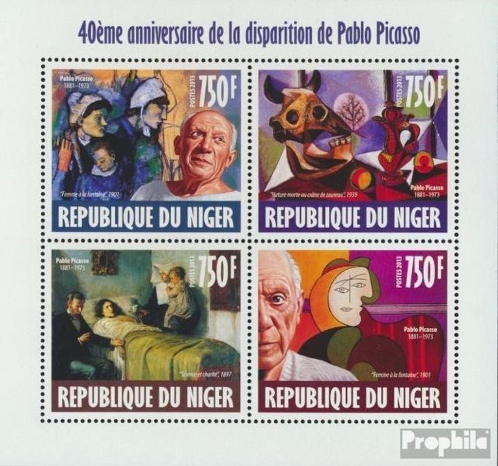 Briefmarken Niger 2013 Mi 2476-2479 Kleinbogen (kompl. Ausg.) postfrisch Pablo Picasso