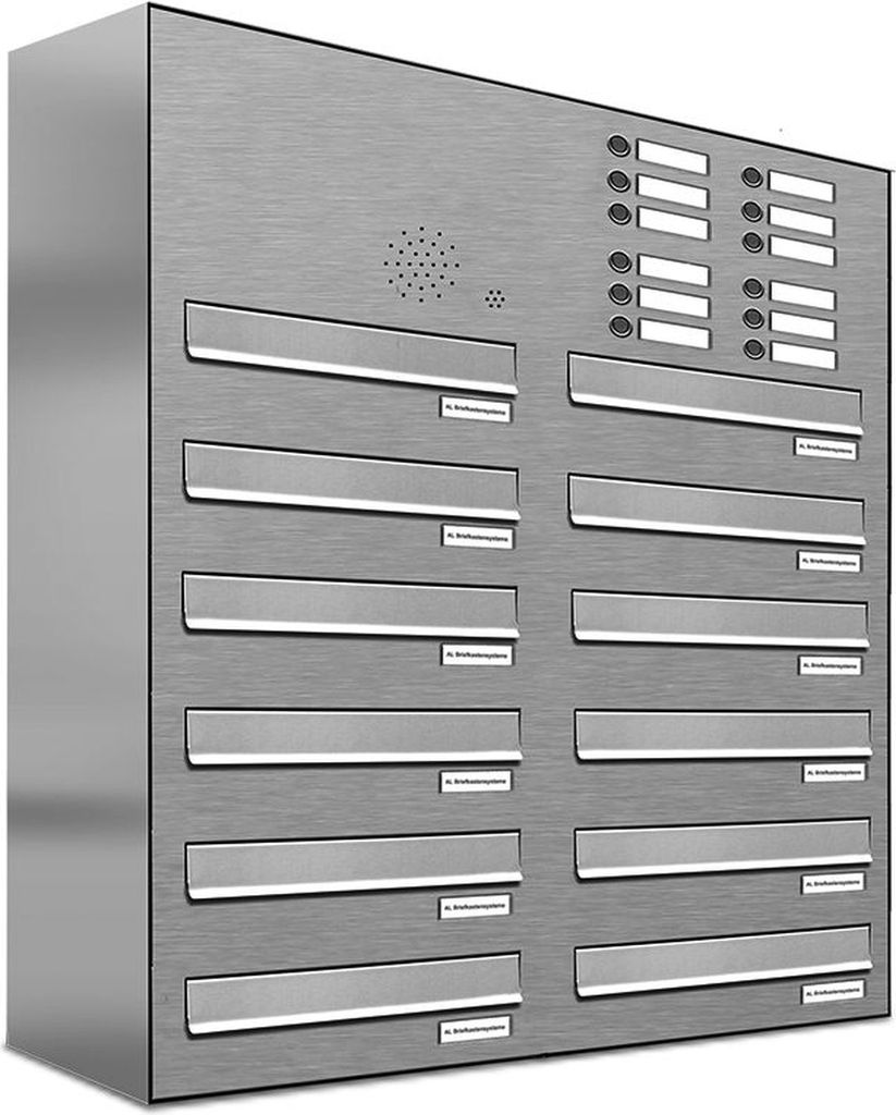 12er V2A Edelstahl Briefkastenanlage für Tür- Zaundurchwurf Klingel