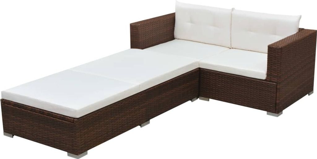 3-tlg. Garten-Lounge-Set mit Kissen Poly-Rattan Braun