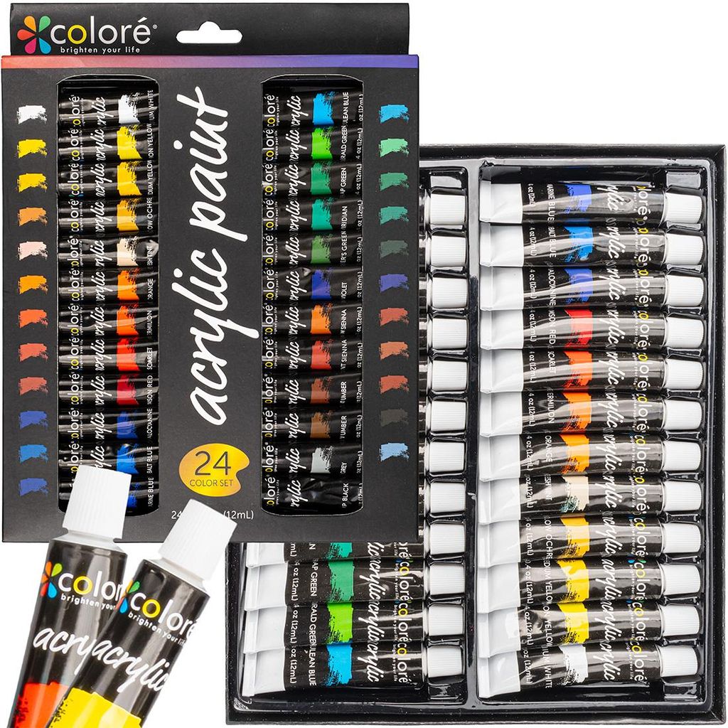 Acrylfarben Set 24 Farben Tuben 12 ml Für Leinwand Holz und Produktbild 