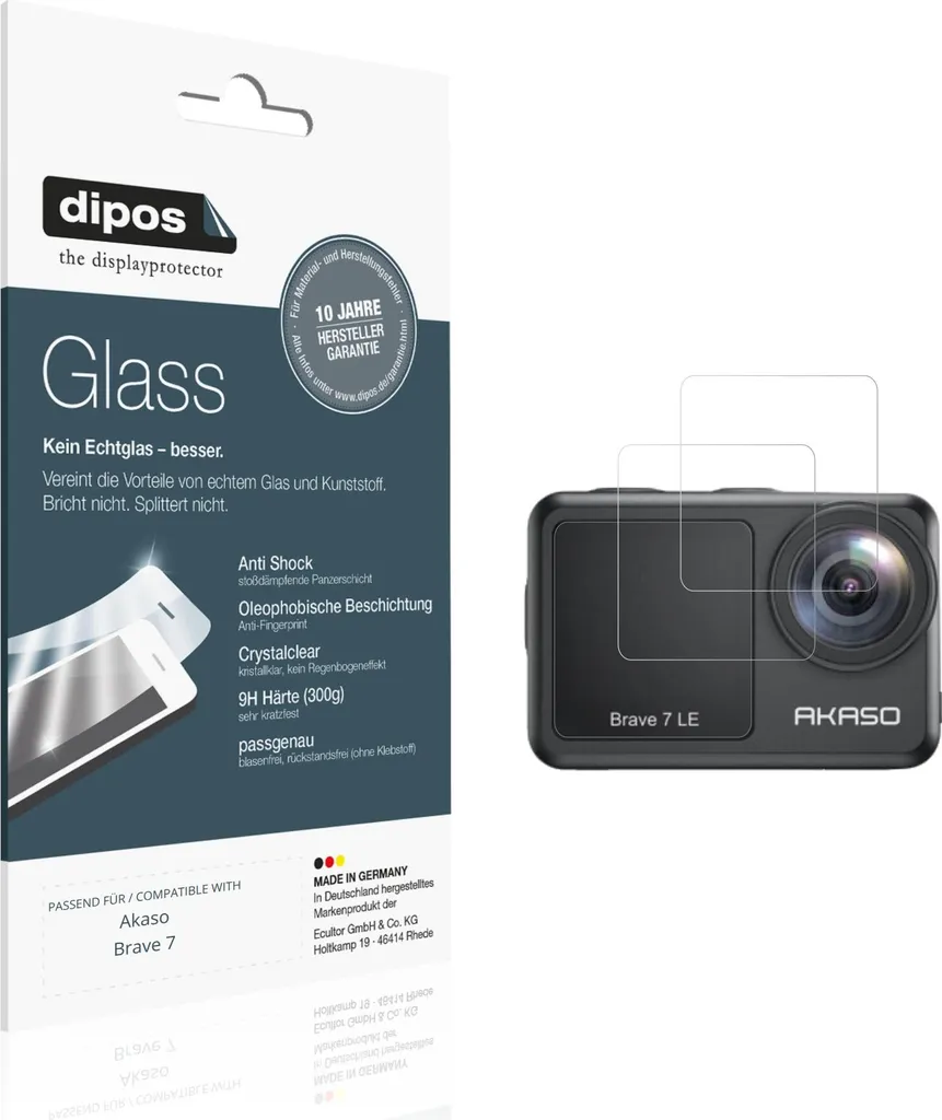 2x Pellicola Akaso Brave 7 Vetro Flessibile 9H dipos - Protezione Display