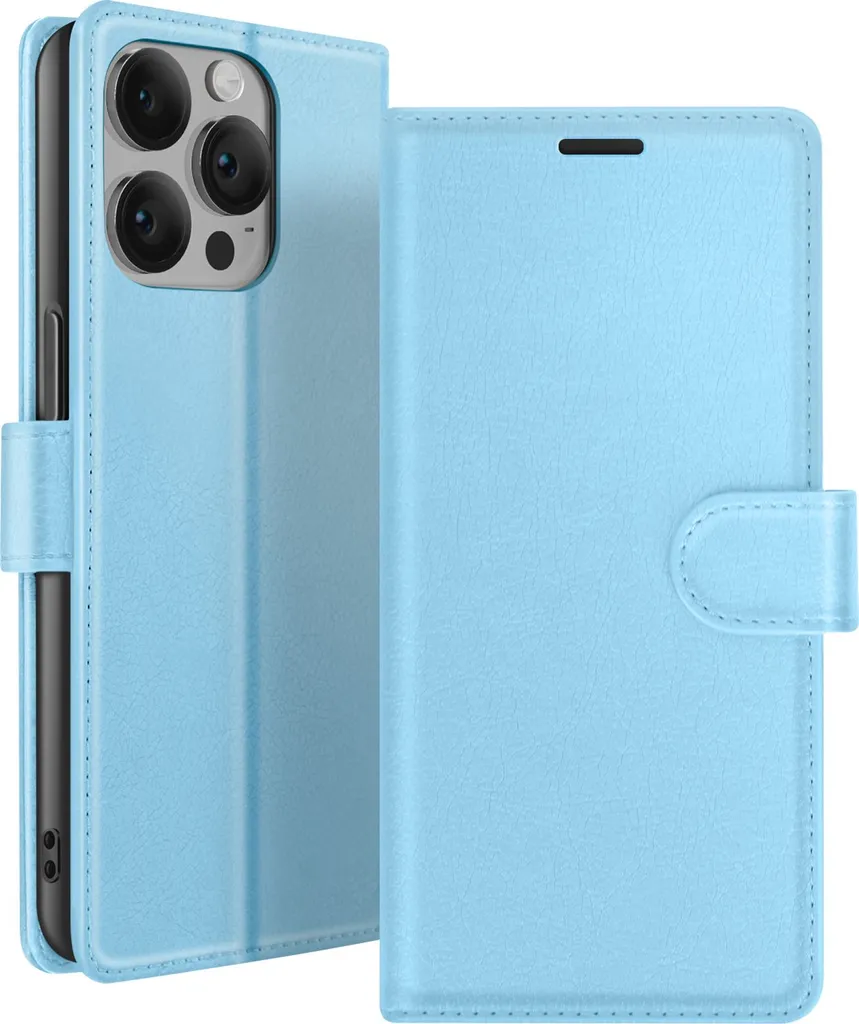 Zanaé, custodia flip per iPhone 14 Pro Max con chiusura magnetica e scomparto per carte, blu chiaro